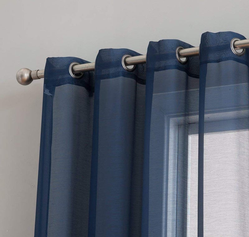 HLC.ME 2 Piece Semi Sheer Voile See Through Window Curtain Grommet Panels for Bedroom, Living Room & Dining Room - Navy Blue - 54 W x 72 Inch Long - Image 2